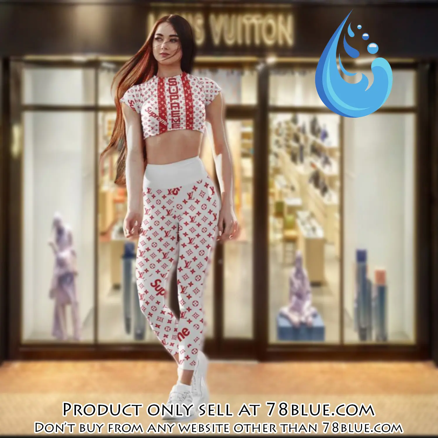 Red supreme louis vuitton luxury sportwear combo luxury brand crop top tshirt and legging for women ctl1037 78b1442956